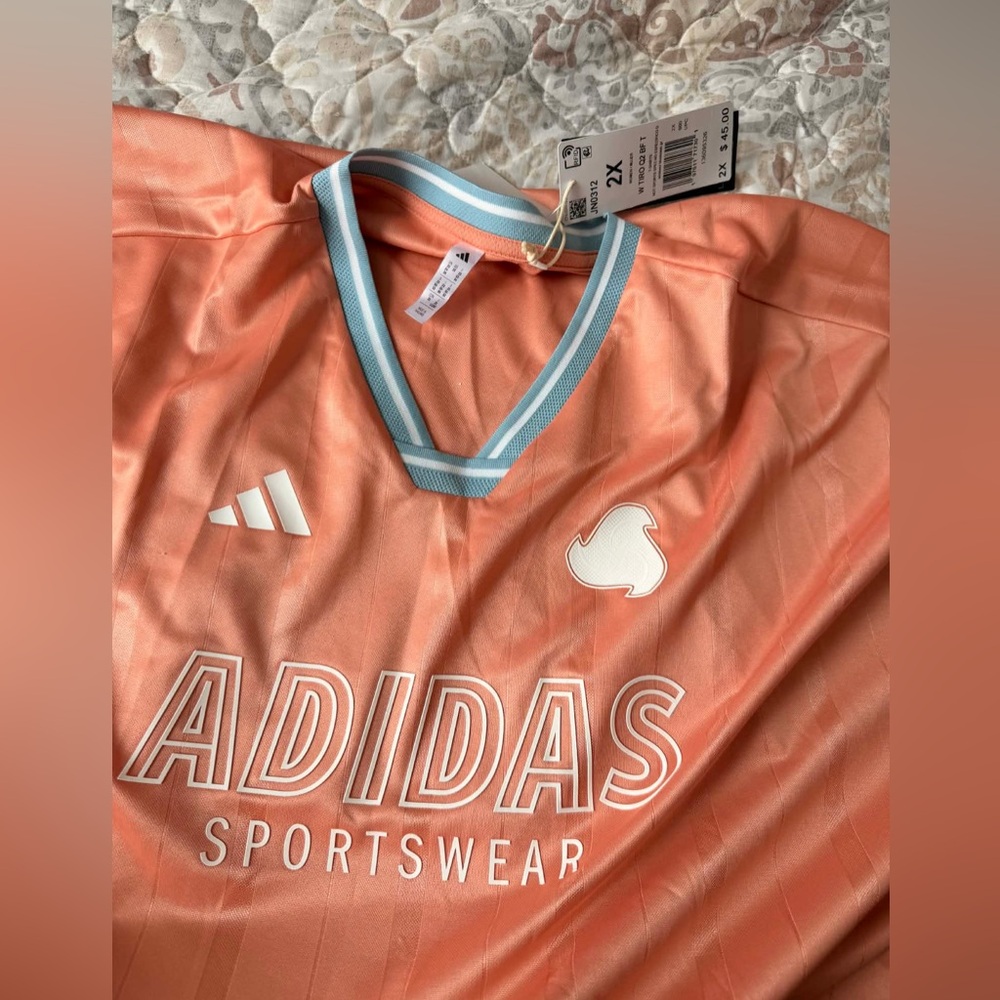 Adidas Peach Sportswear Jersey with White and Aqua Details